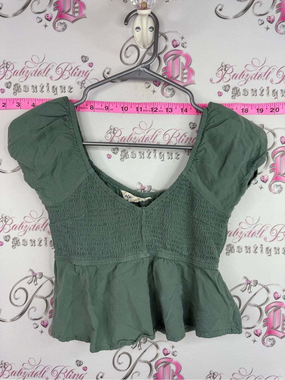 Aeropostale top milkmaid ruffle Olive Green Smocked Peplum Crop Top